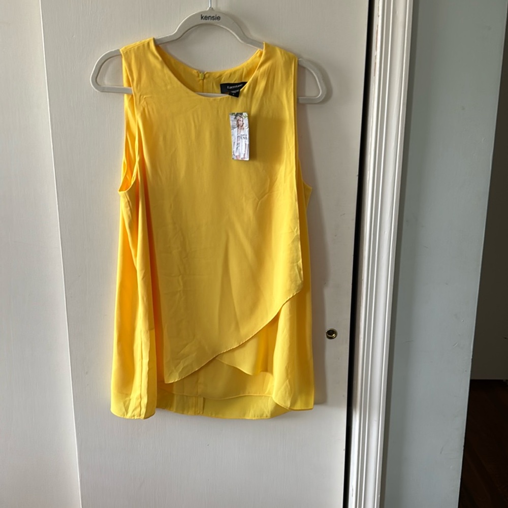 NWT Karen Kane Yellow Overlay Tunic Tank Size Large